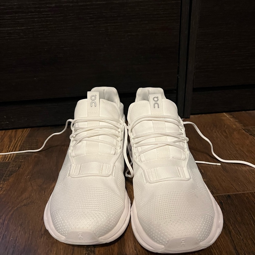 On Cloudnova in undyed white. Women’s 9.5